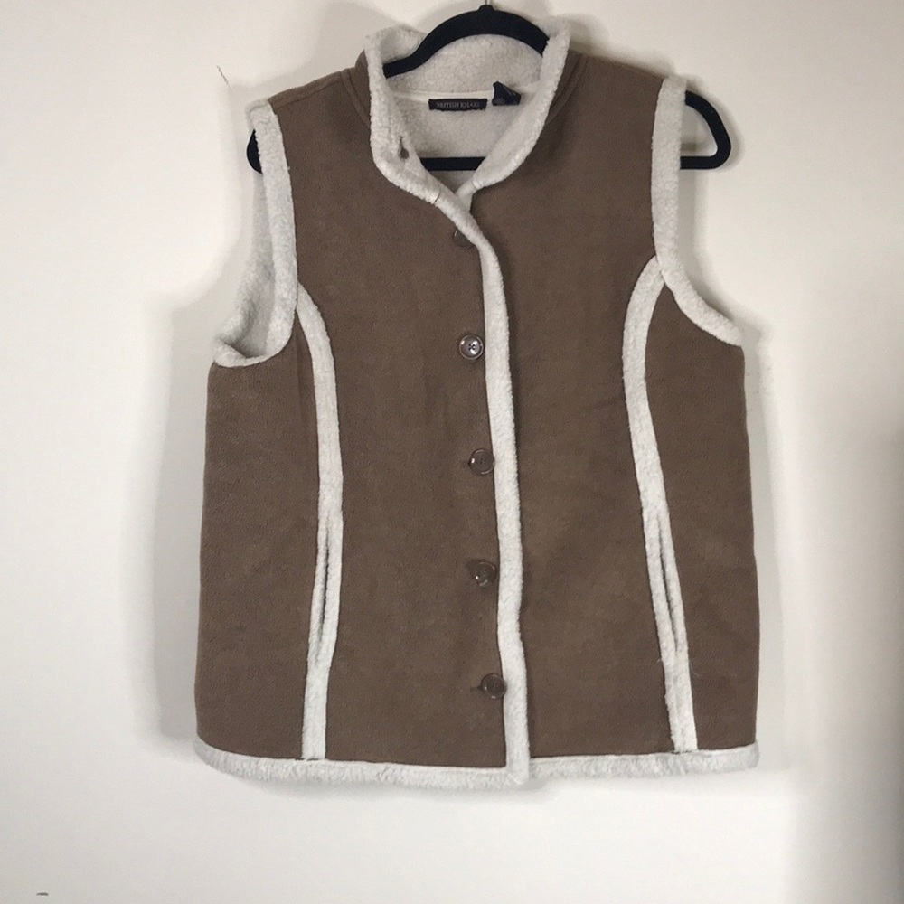 British Khaki Faux Suede and Sherpa Vest